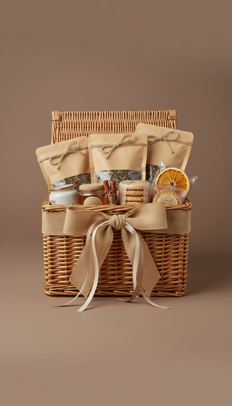 Artisan Tea & Treats Hamper With Satin Ribbon